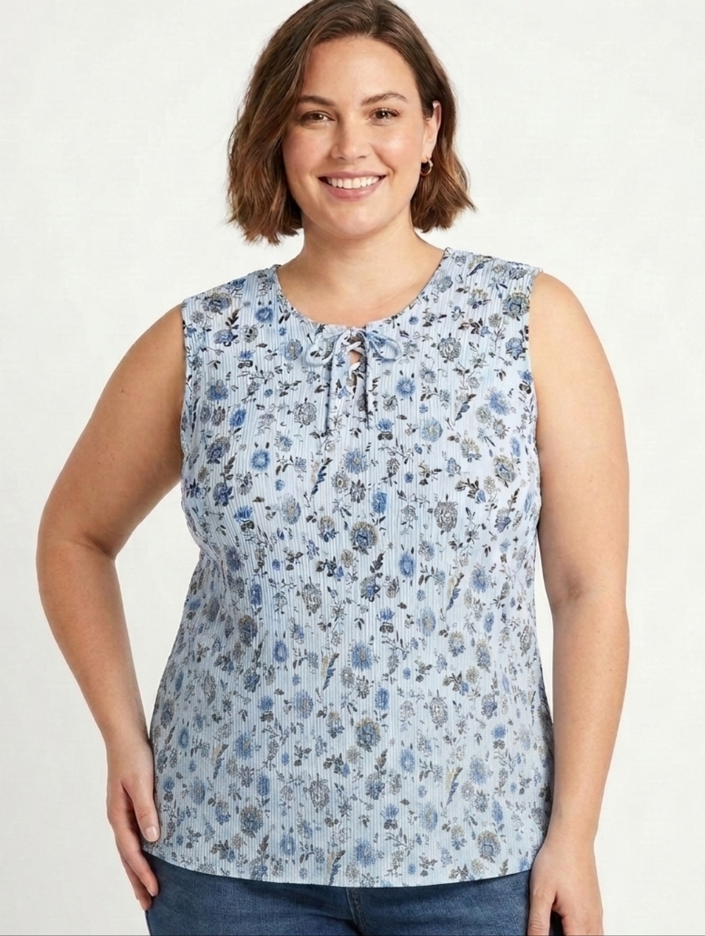 NWT Sonoma Floral Pleated Sleeveless Tie-Neck Top